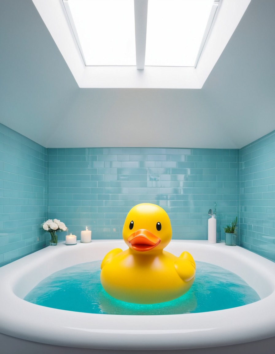 rubber duck, bathtub, giant, strange, installation art