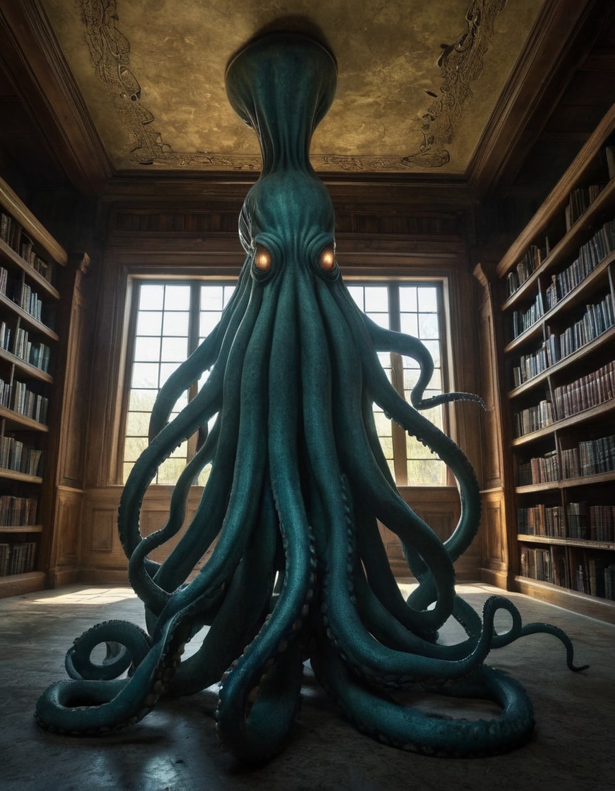 horror, creature, tentacles, abandoned, library, lovecraft, howard lovecraft