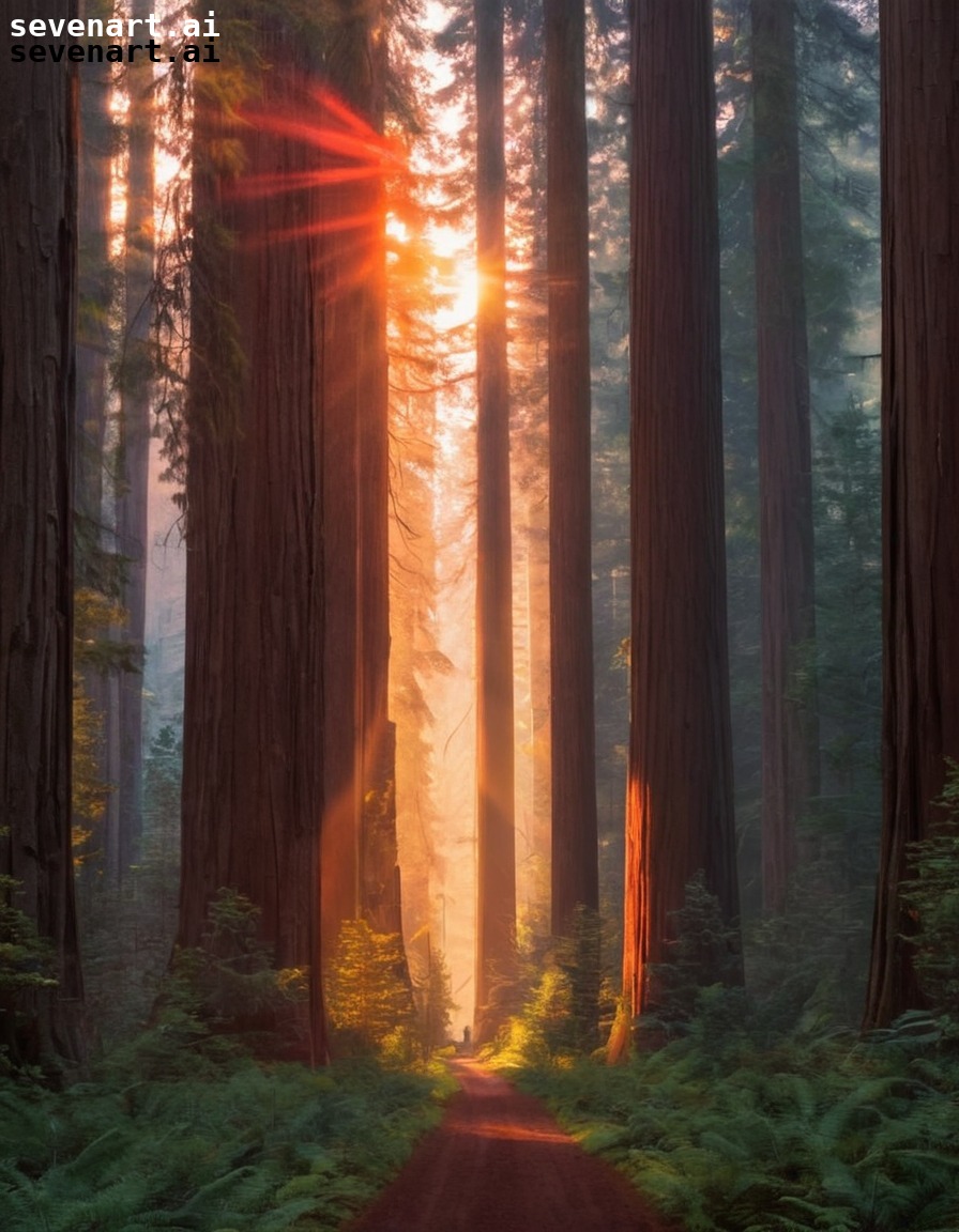 nature, sunrise, redwoods, landscape, photography