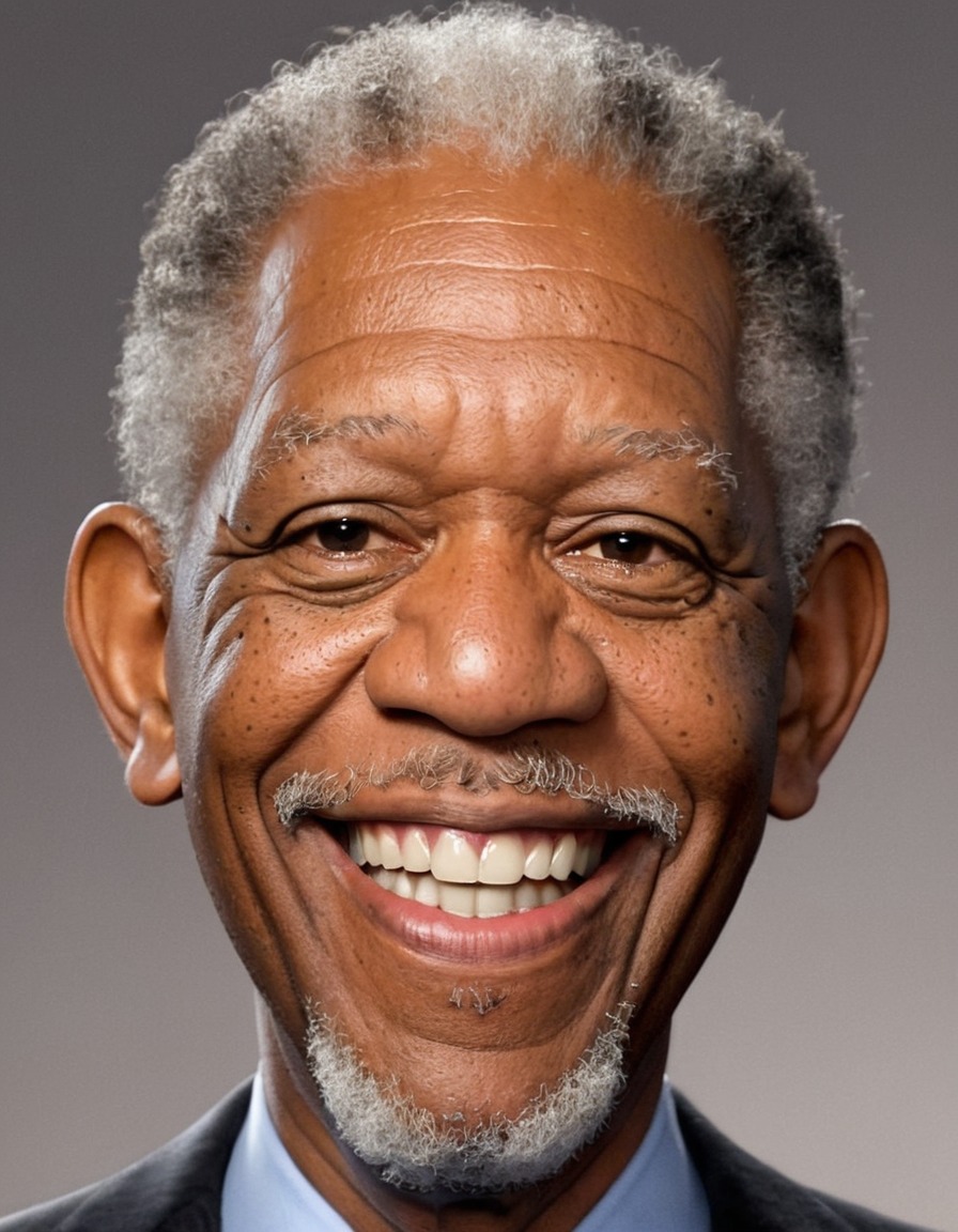 morgan freeman, caricature, big head, smile, actor, celebrity