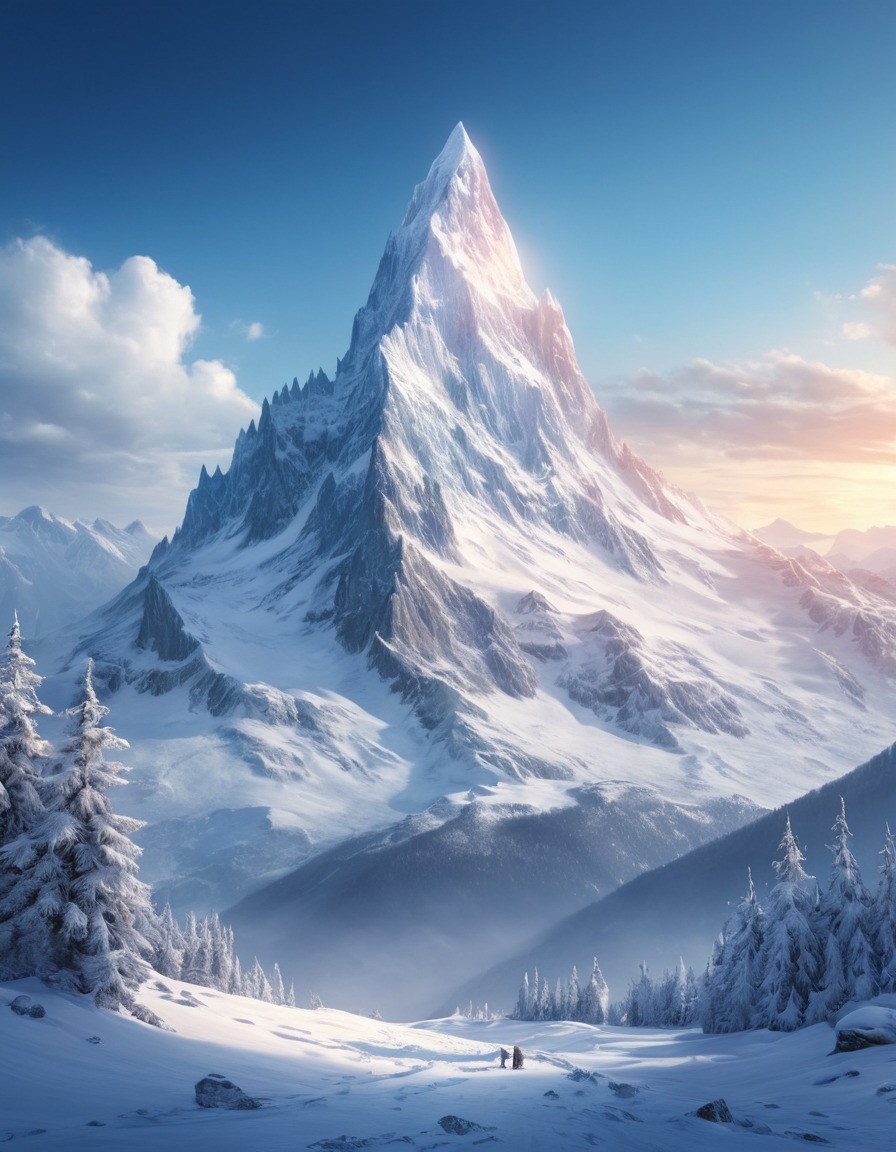 mountain peak, snow, ice, fantasy, nature, majestic, winter