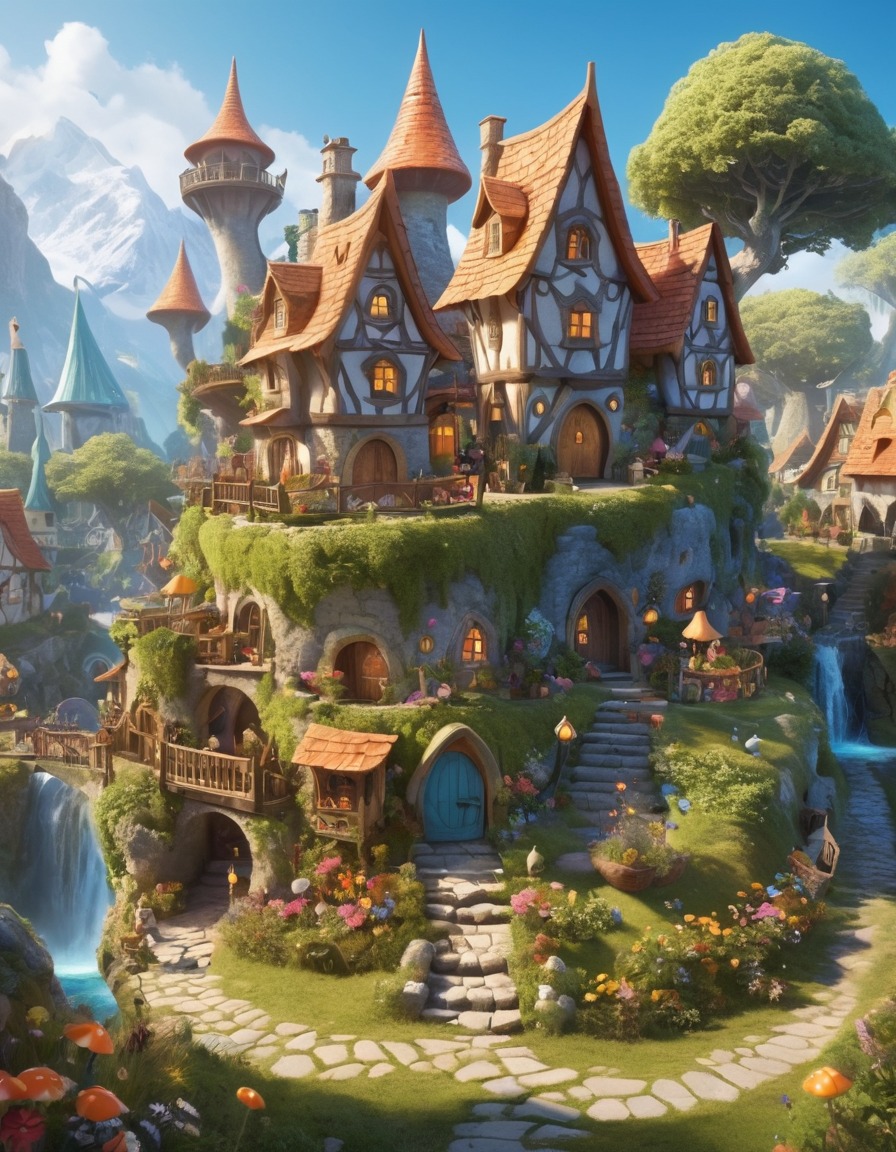 whimsical, village, fairies, gnomes, fantastic