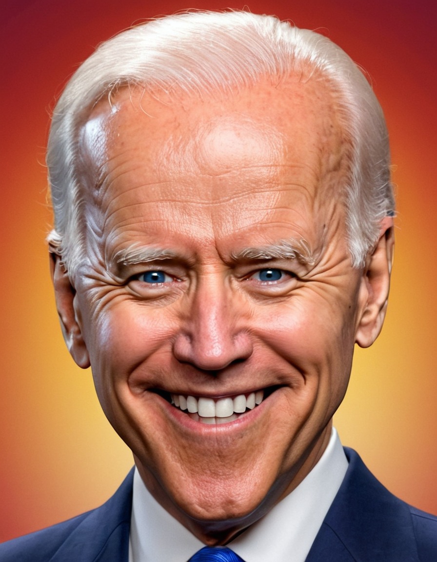 joe biden, caricature, big head, smile, crazy, political satire