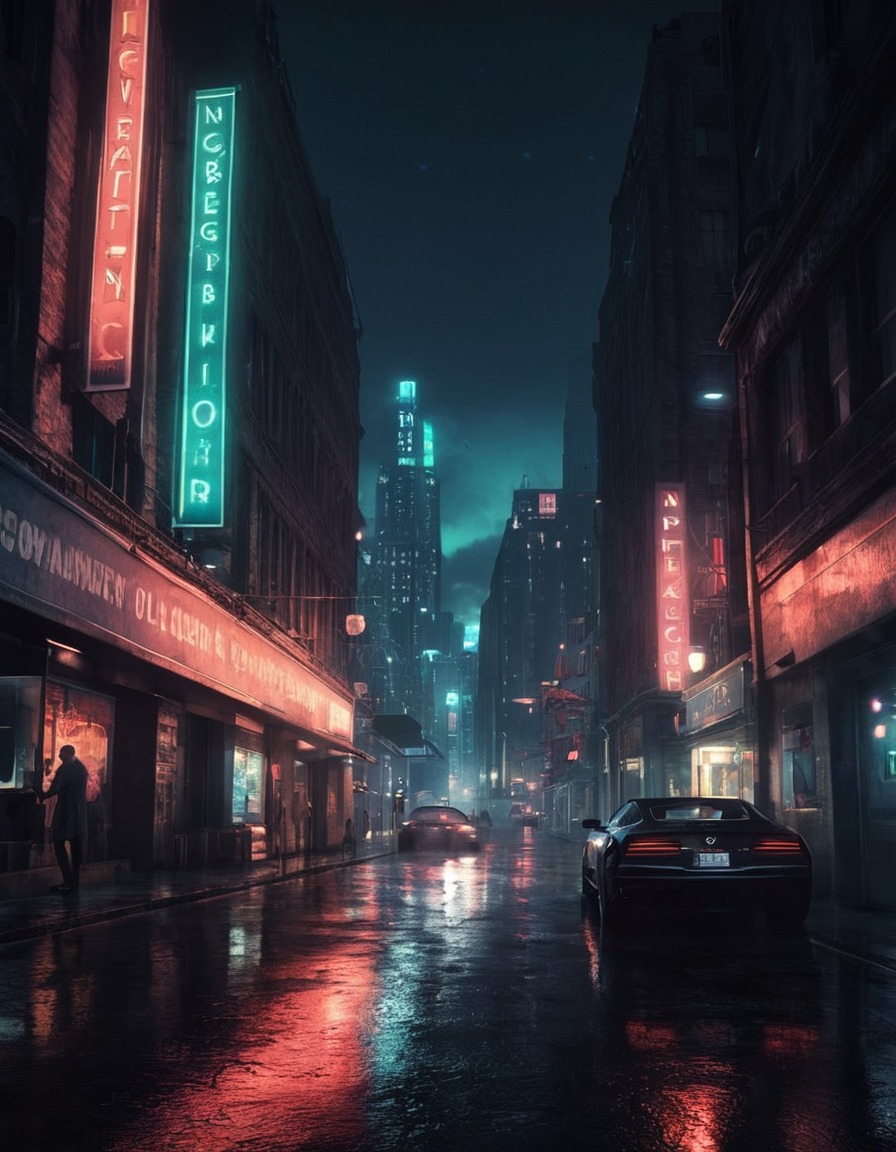 cityscape, night, neo-noir, urban, futuristic