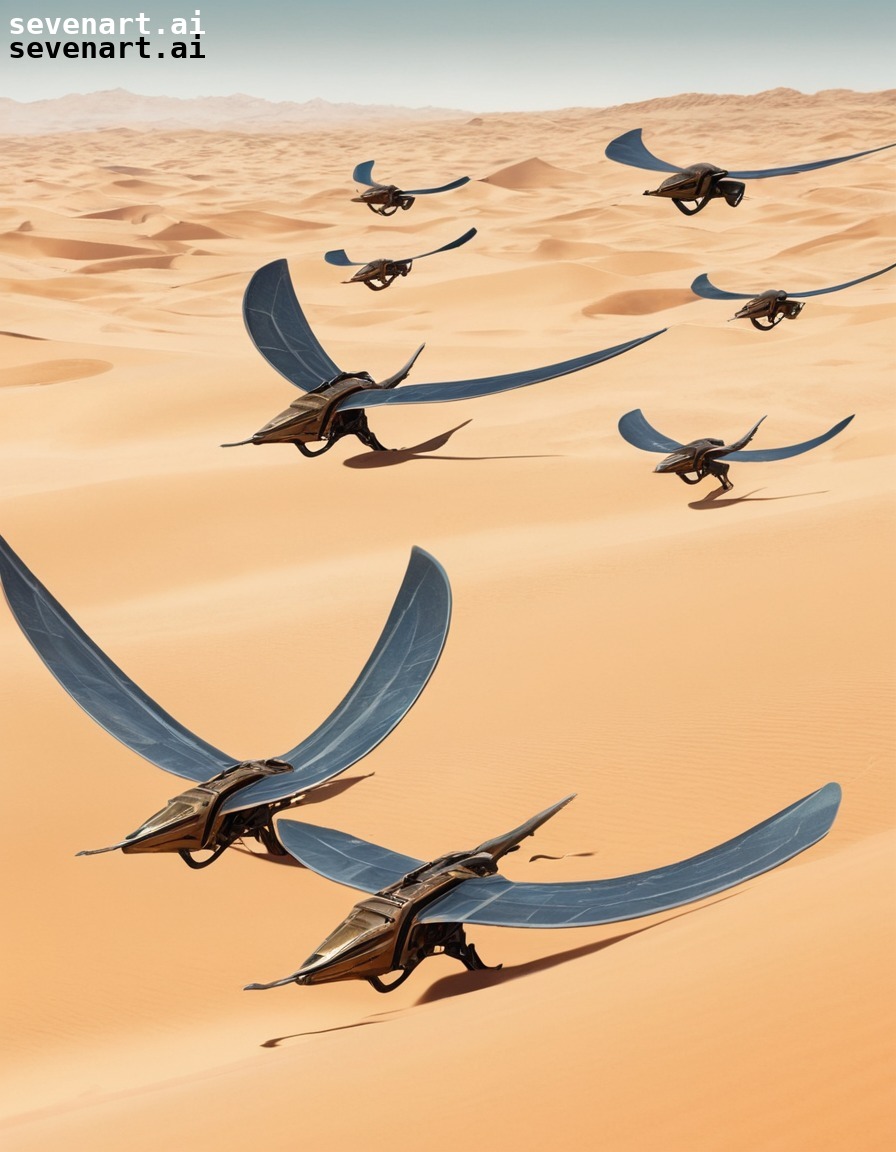 fantasy, science fiction, desert, ornithopters, aerial patrol, dune