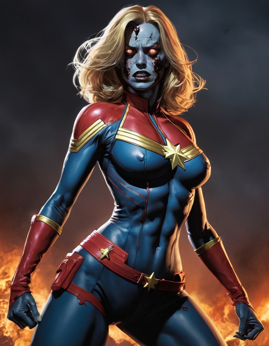 zombie, captain marvel (marvel comics), undead, superhero, horror