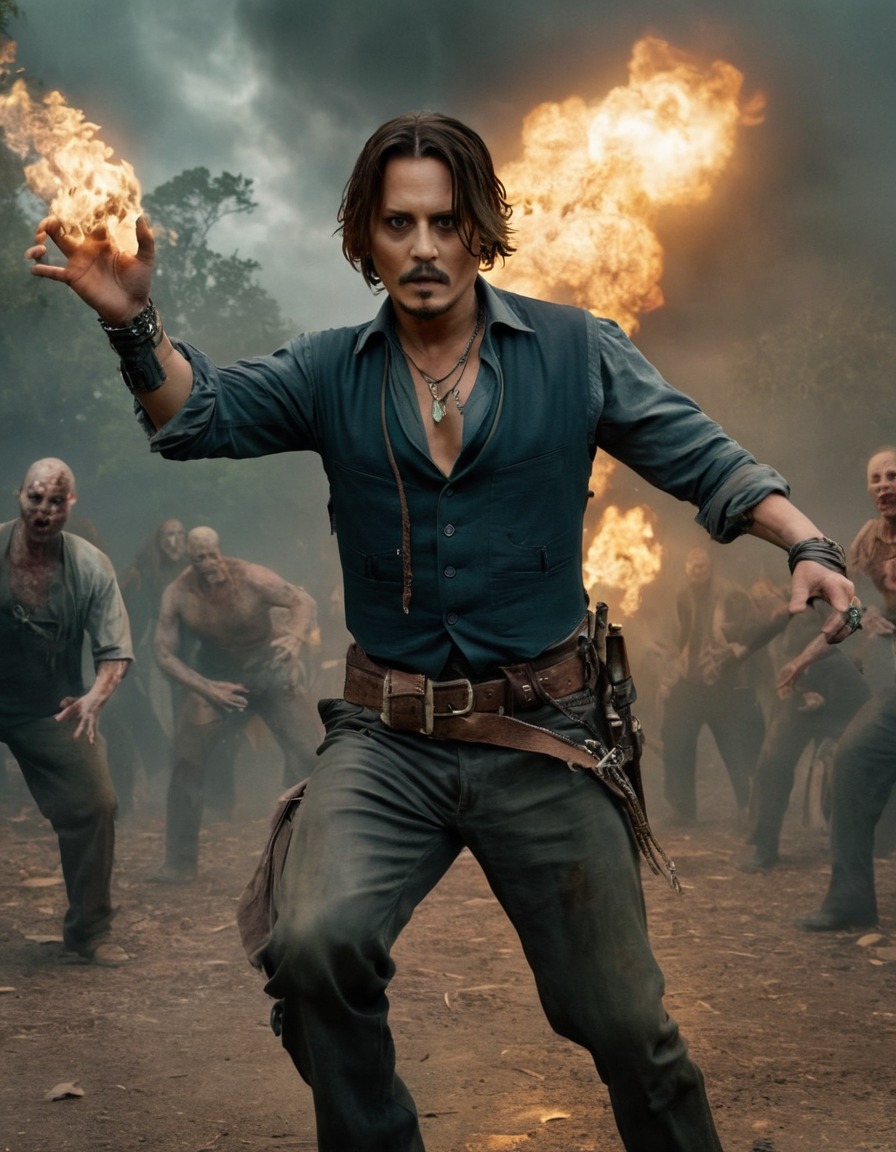 johnny depp, zombie, fight, horror, celebrity, action, undead