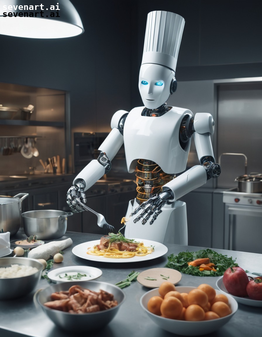 robot, chef, gourmet, meal, kitchen, robots