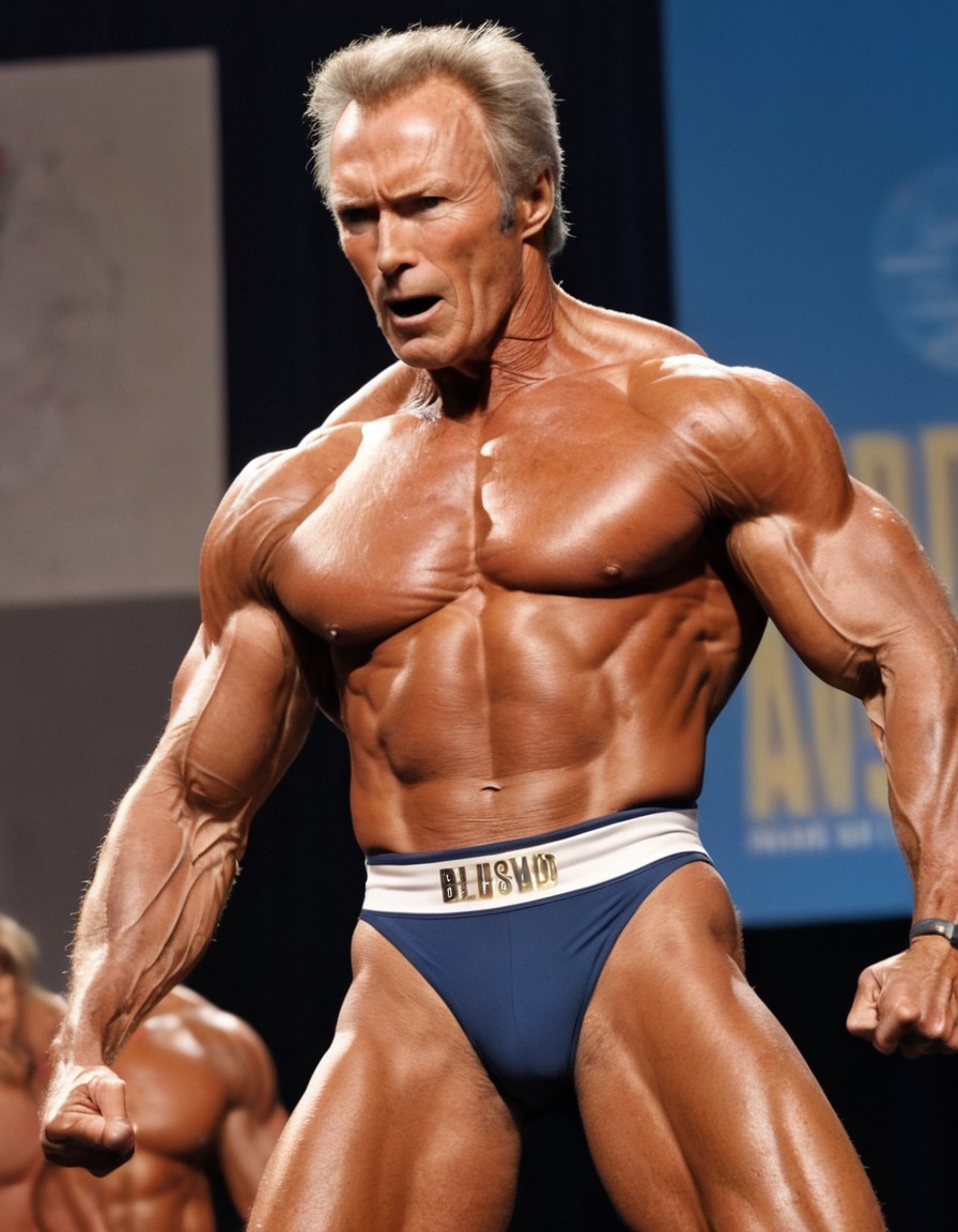 clint eastwood, bodybuilding, competition, muscles, flexing, stage, performance