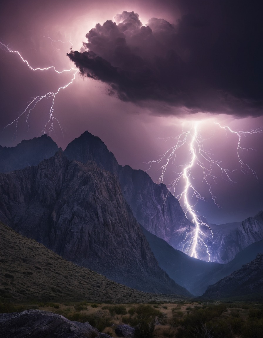 nature, weather, storm, lightning, mountains, dramatic