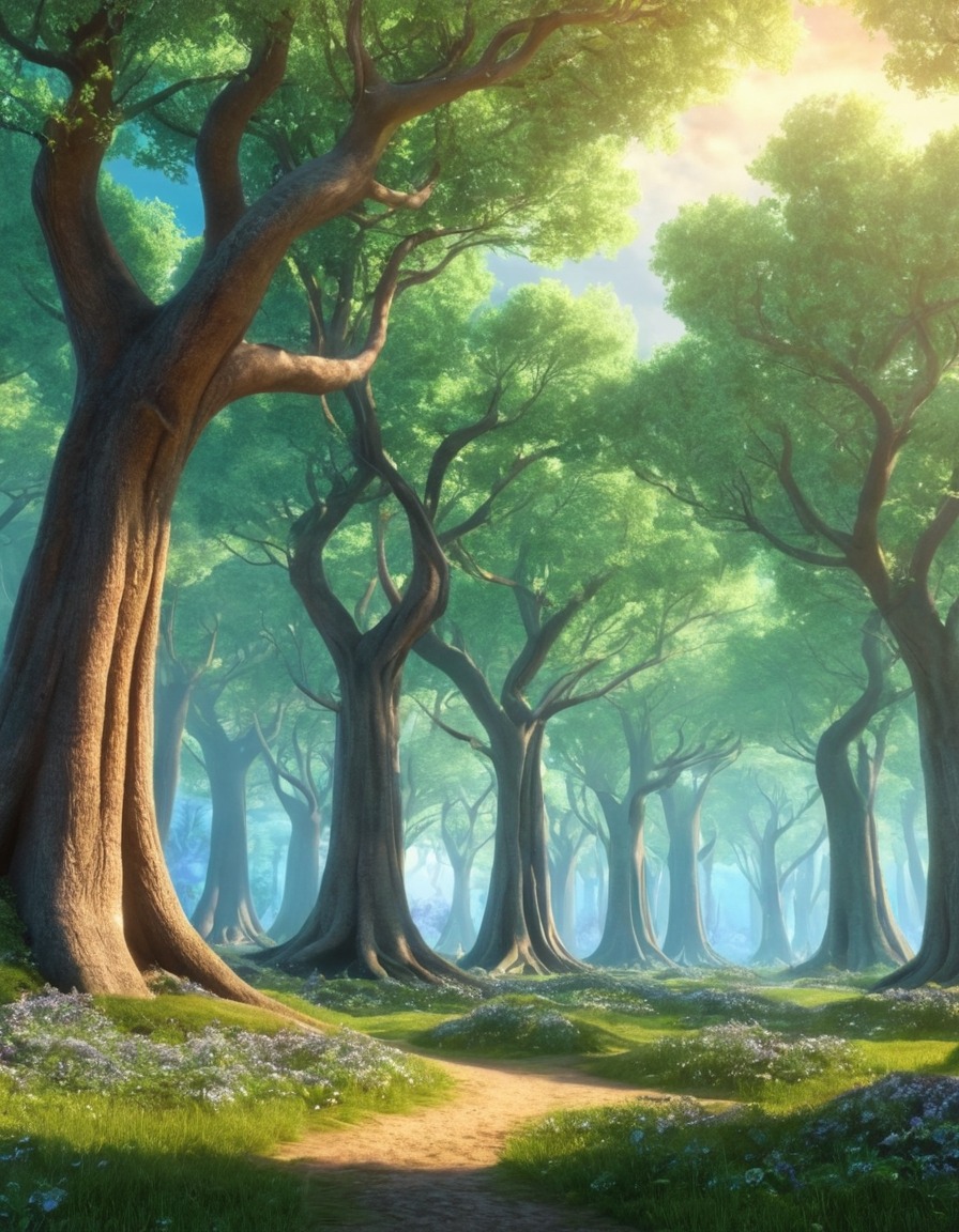 grove, singing trees, melodious tunes, fantasy, enchanted forest, magical creatures