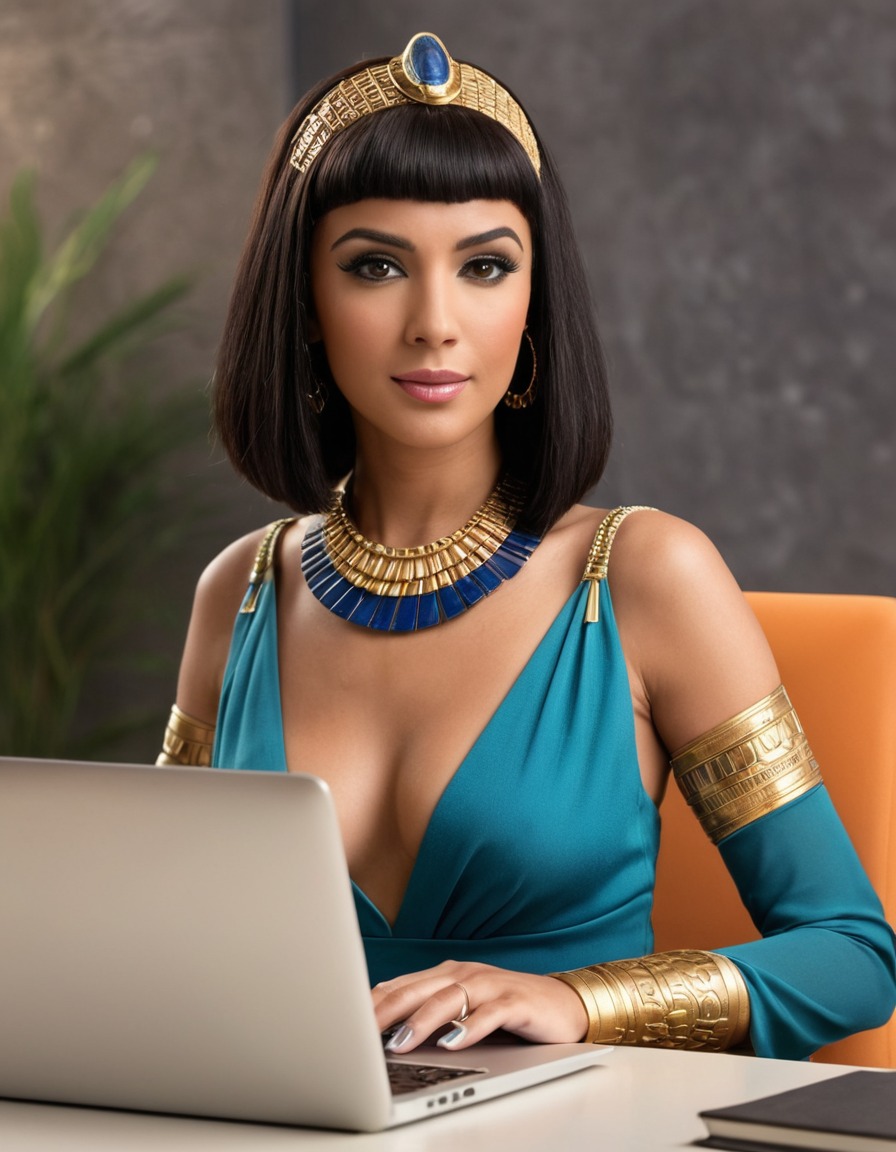 cleopatra, laptop, contemporary, office, queen