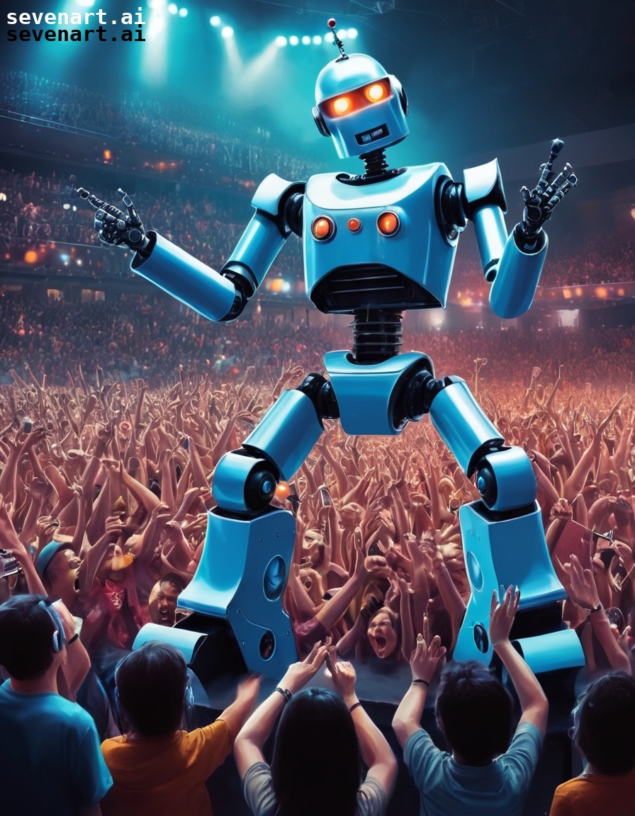 robot, band, concert, music, fans, robots