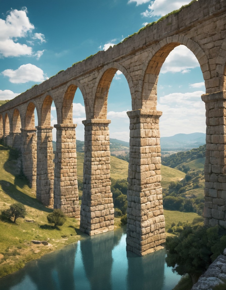 ancient, roman, aqueduct, valley, picturesque