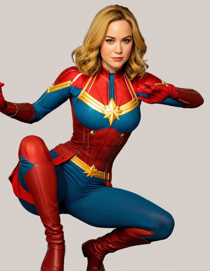 captain marvel, superhero, landing pose, challenge, sexy, painted