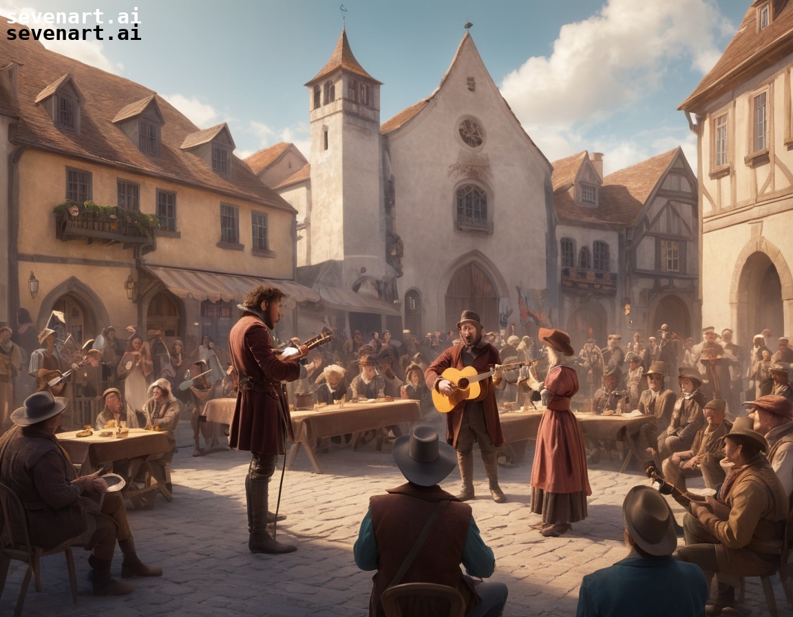 music, storytelling, troubadours, entertainment, town square, middle ages