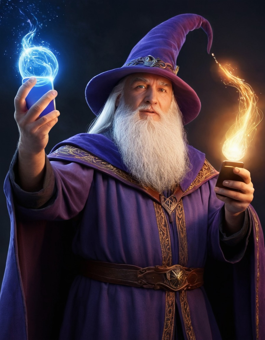 wizard, smartphone, magic, fantasy, medieval, art