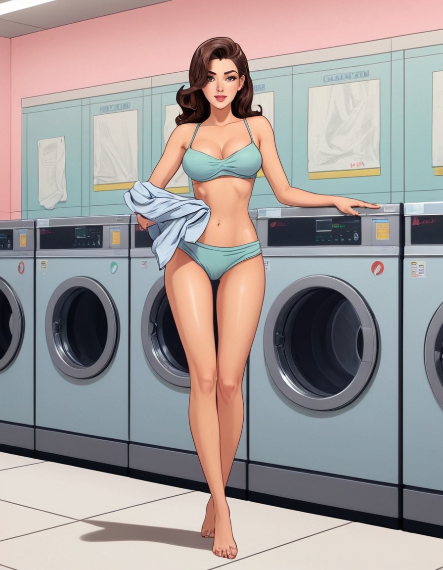 laundromat, laundry, girl, pose, sexy, lifestyle, chore