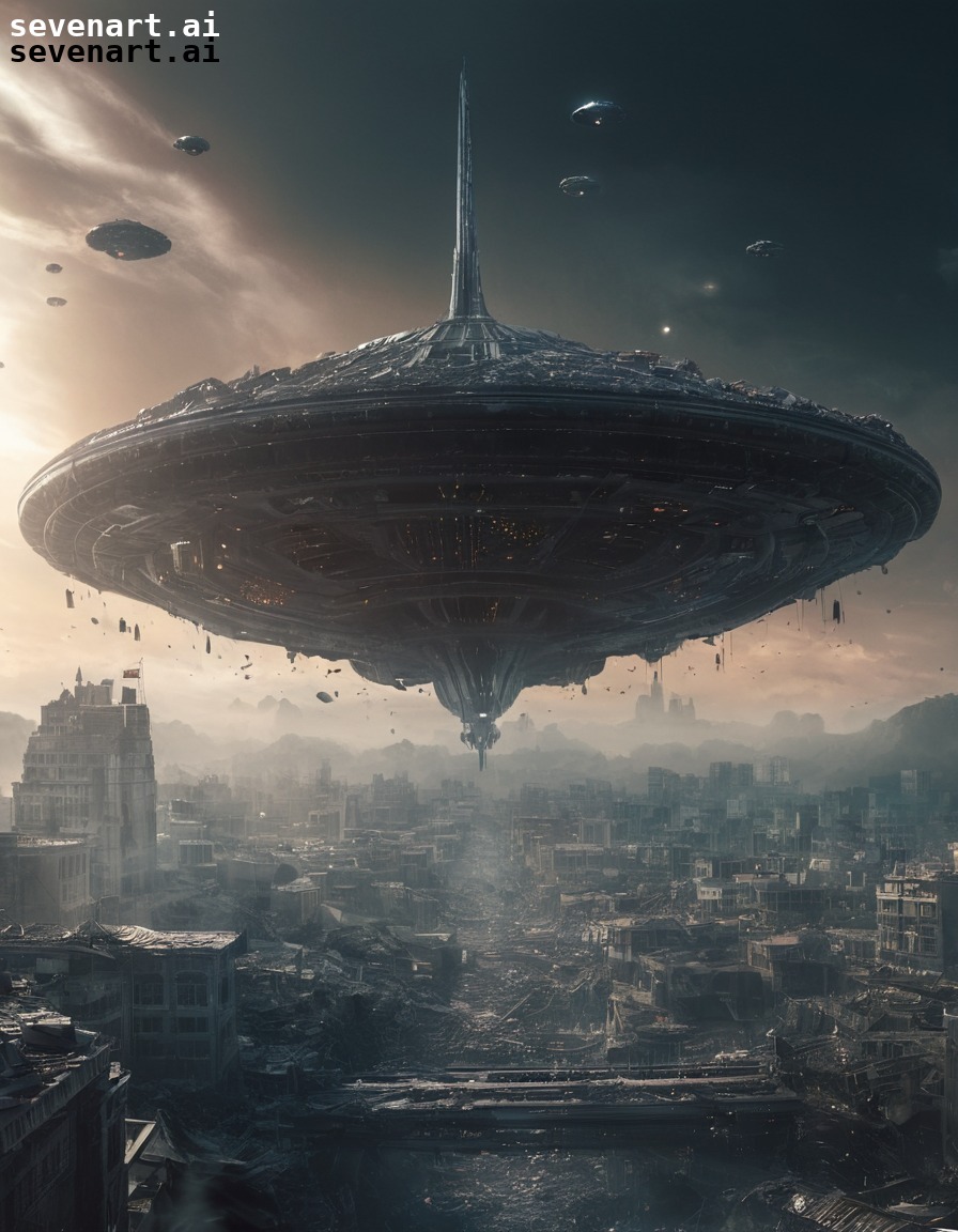 alien invasion, mothership, city destruction, science fiction, impending doom, aliens, three body problem, trisolaran