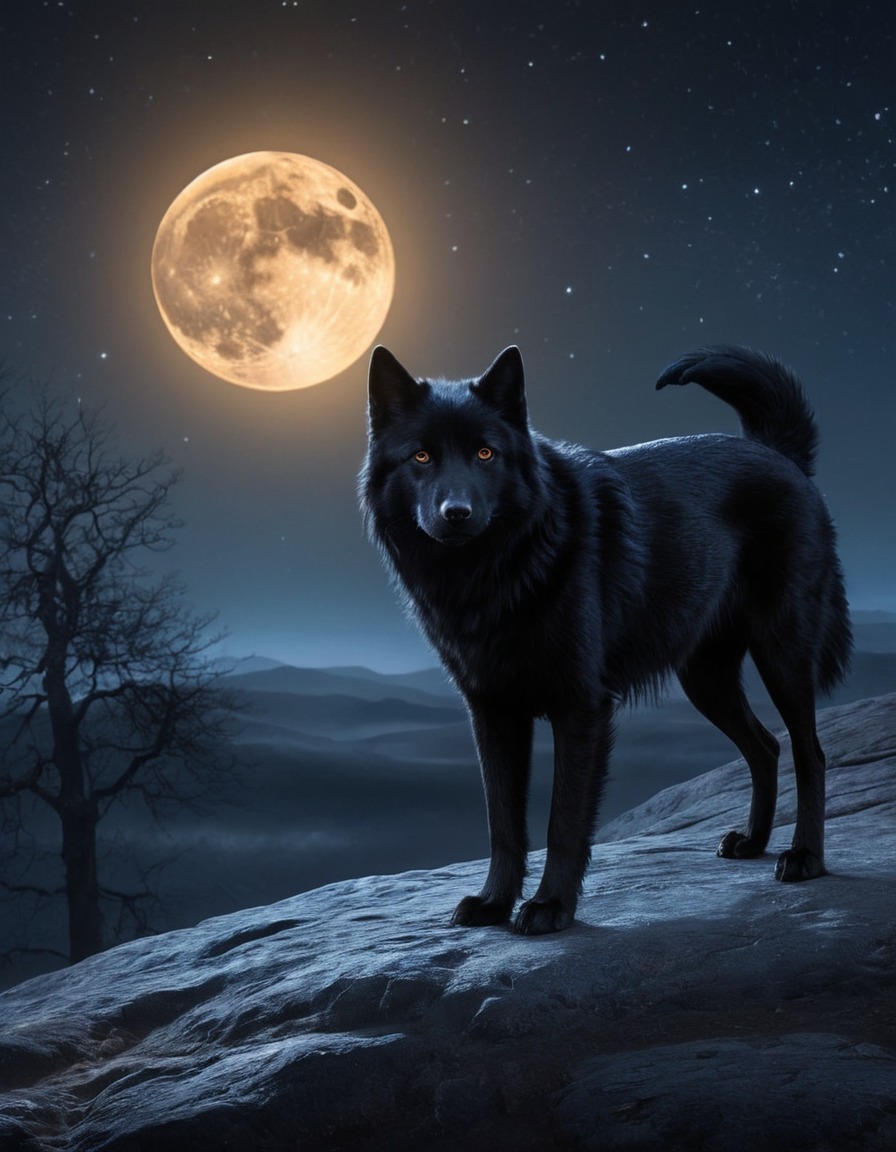 night sky, majestic, black shuck, english folklore, mysterious, eerie