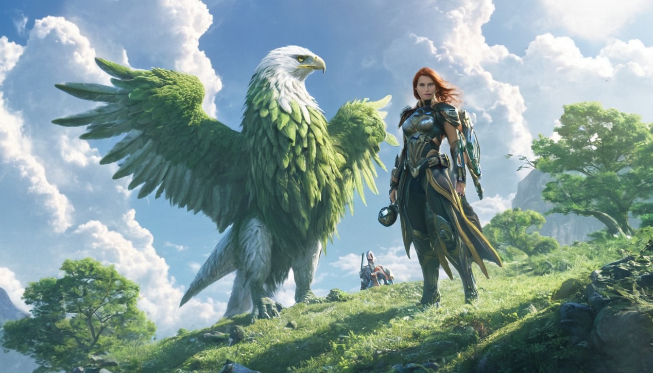 digitalart, warrior, fantasyart, characterdesign, forest, digitalpainting, fantasycharacter, wallpaper, guardian, digitalartwork, dndcharacter, fantasycreature, hippogriff, hybrid, hyrule, landscape, majestic, mythicalcreature, nature, summer, surreal, elffantasy, dnddungeonsanddragons, midjourney, synthography