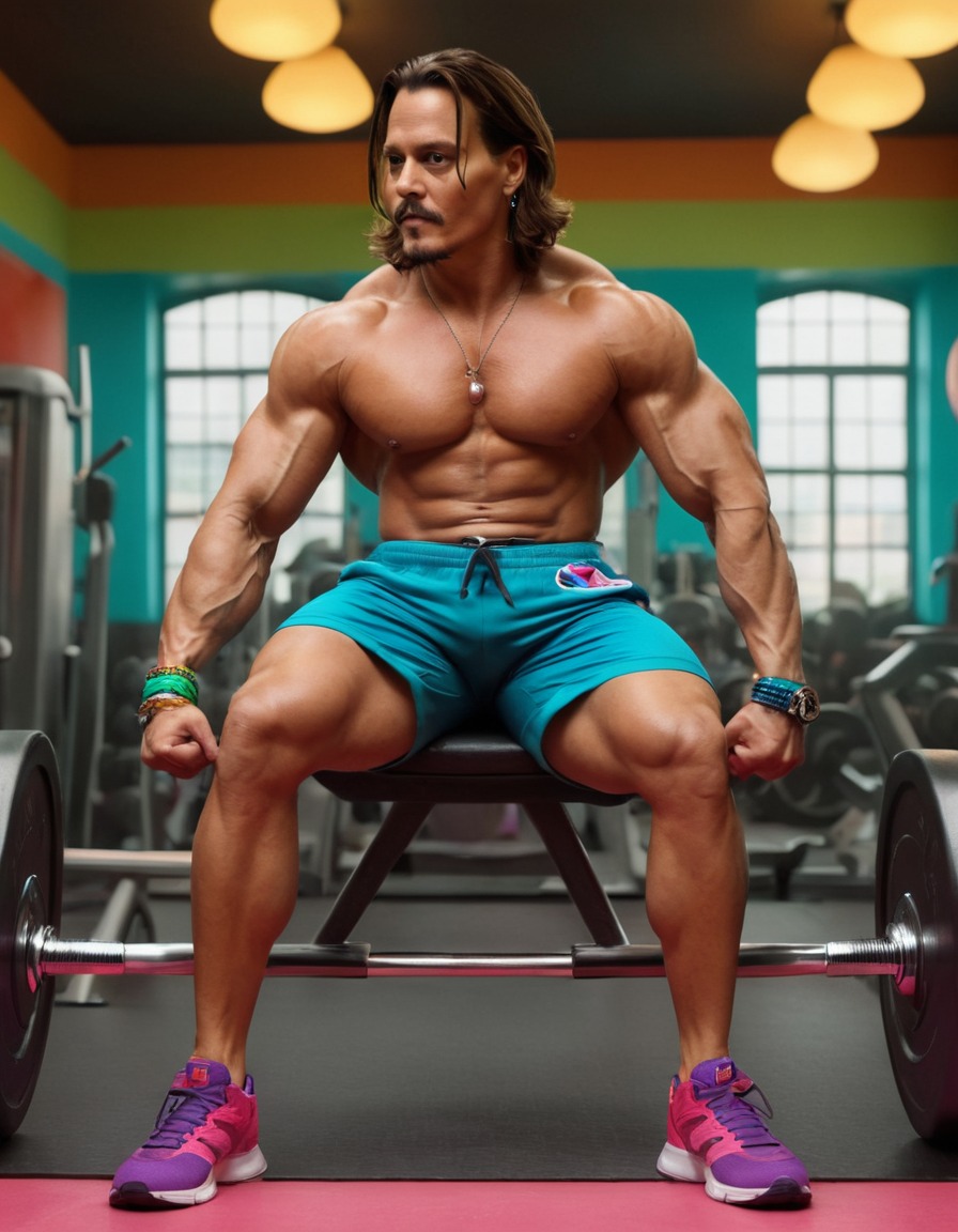 johnny depp, bodybuilder, gym, quirky, colorful, fitness, celebrity