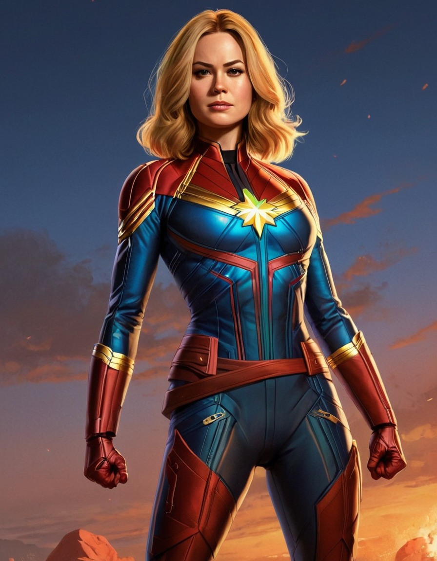 captain marvel, superhero, powerful, alluring, pose, sexy, painted