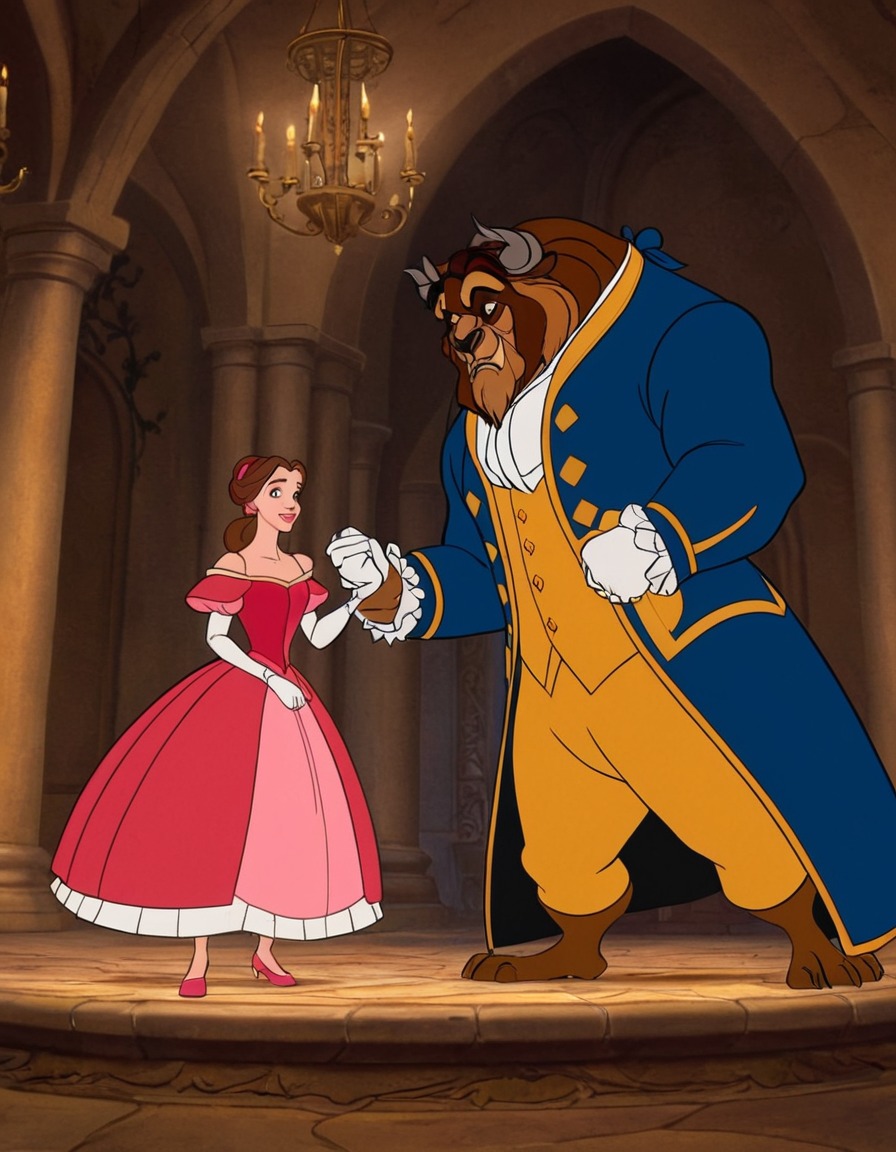 beauty and the beast (2017), painted scene, movie poster, romantic fantasy, emma watson, dan stevens, disney film