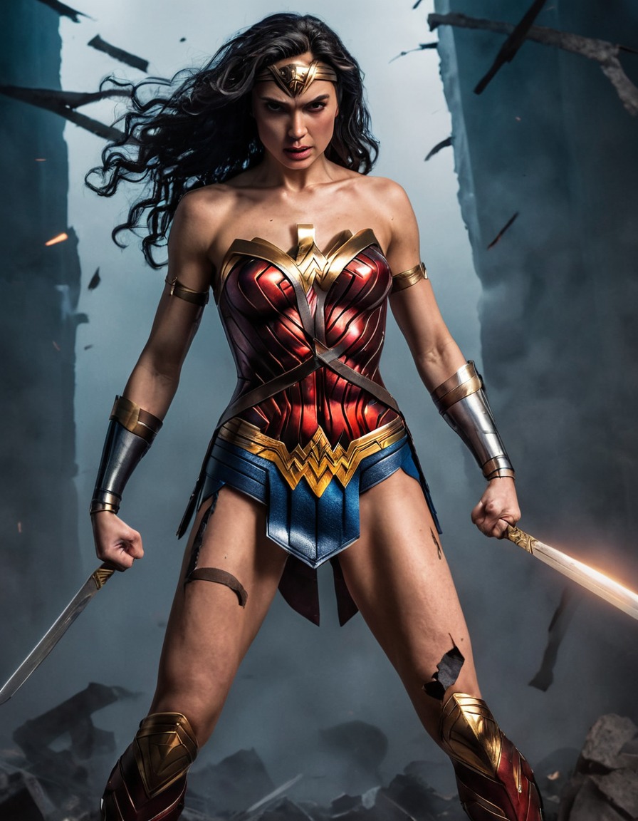 wonder woman, superhero, strength, determination, torn clothes