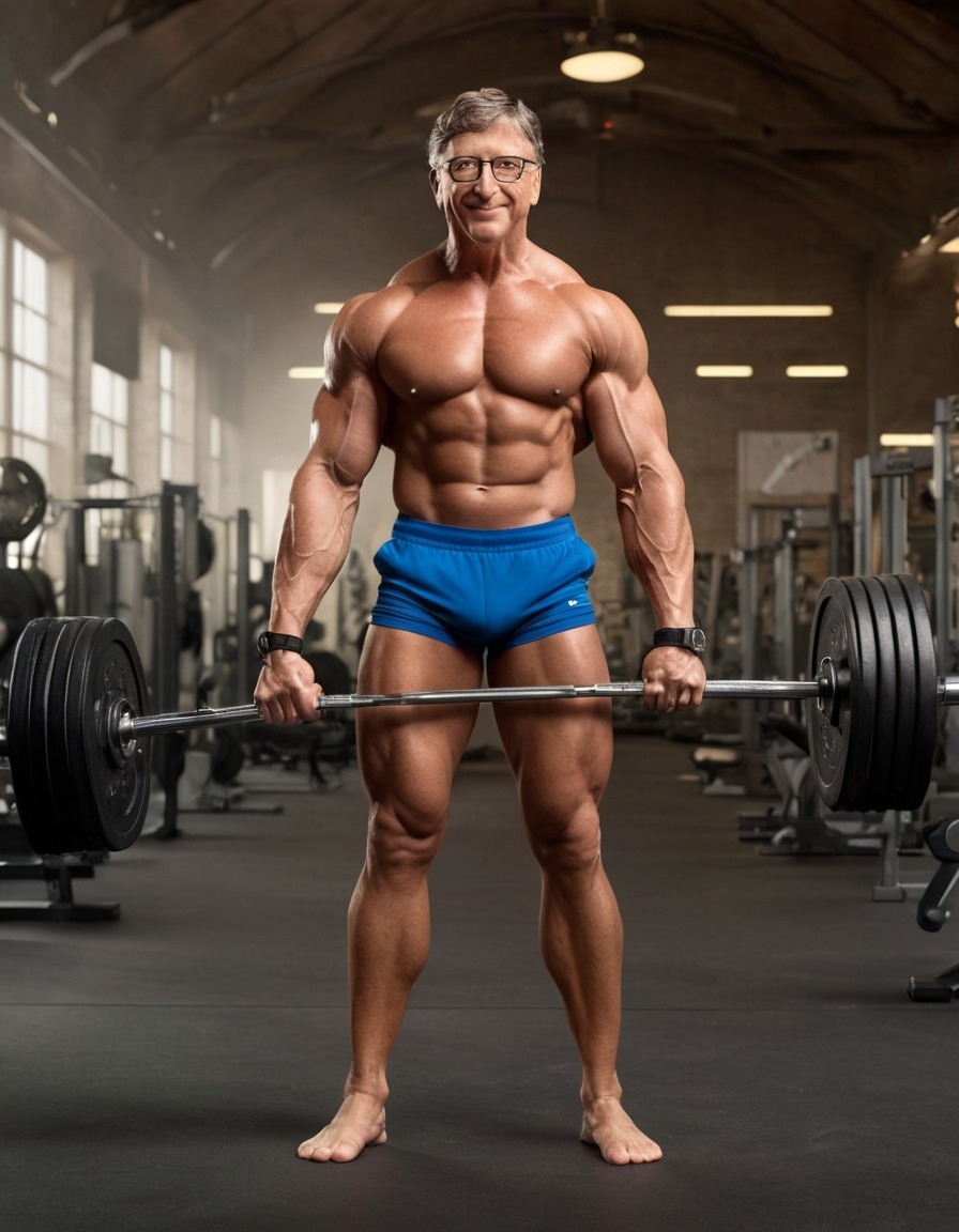 bill gates, transformation, bodybuilder, gym, weights, workout, fitness