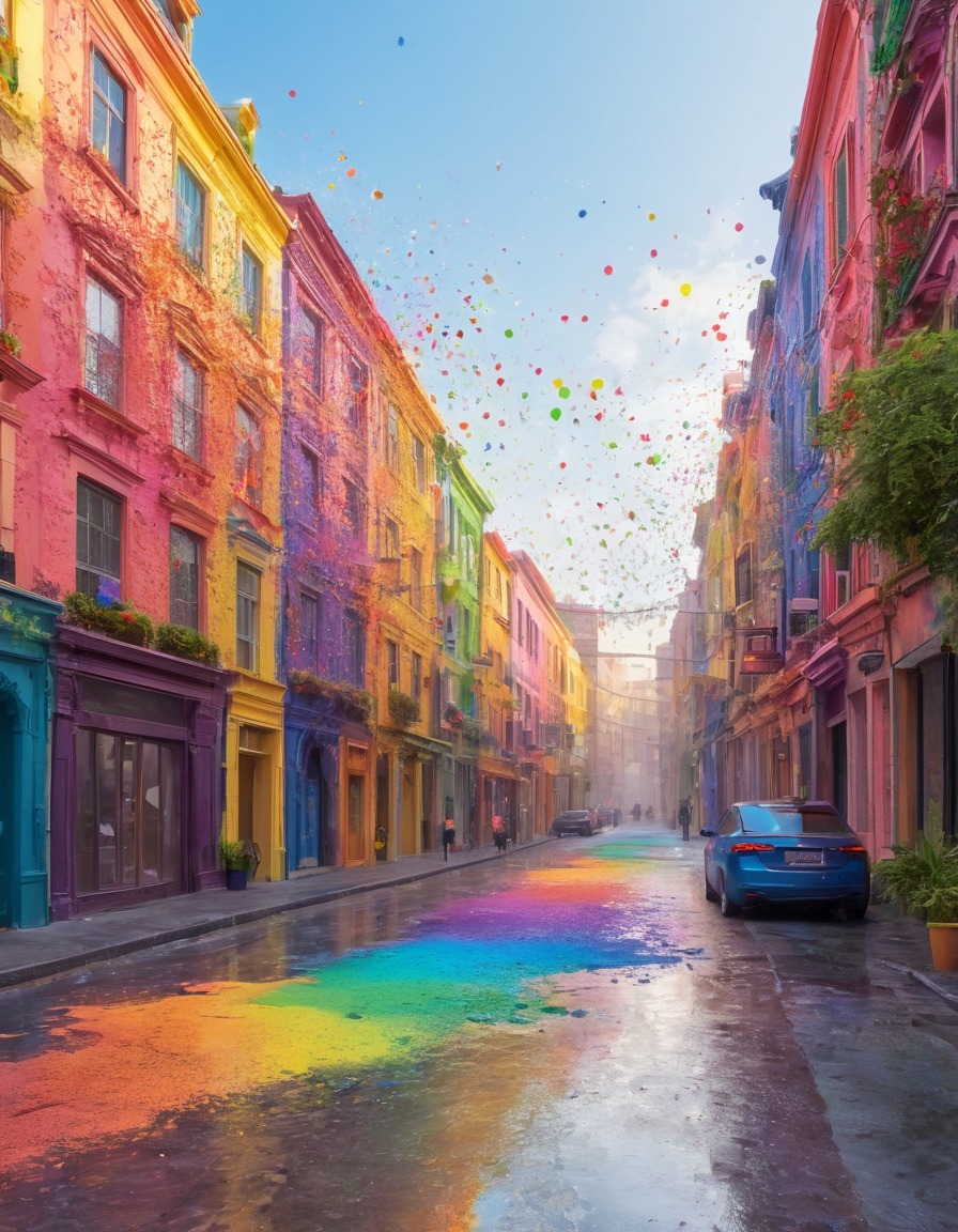 street art, colorful, rainbow, paint splatters, creative, urban, mural