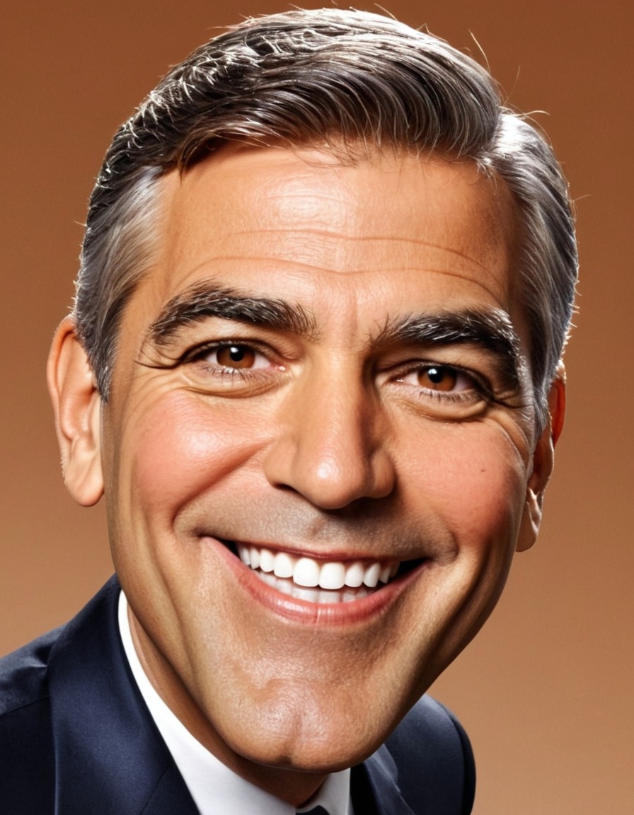 george clooney, caricature, big head, crazy smile, actor