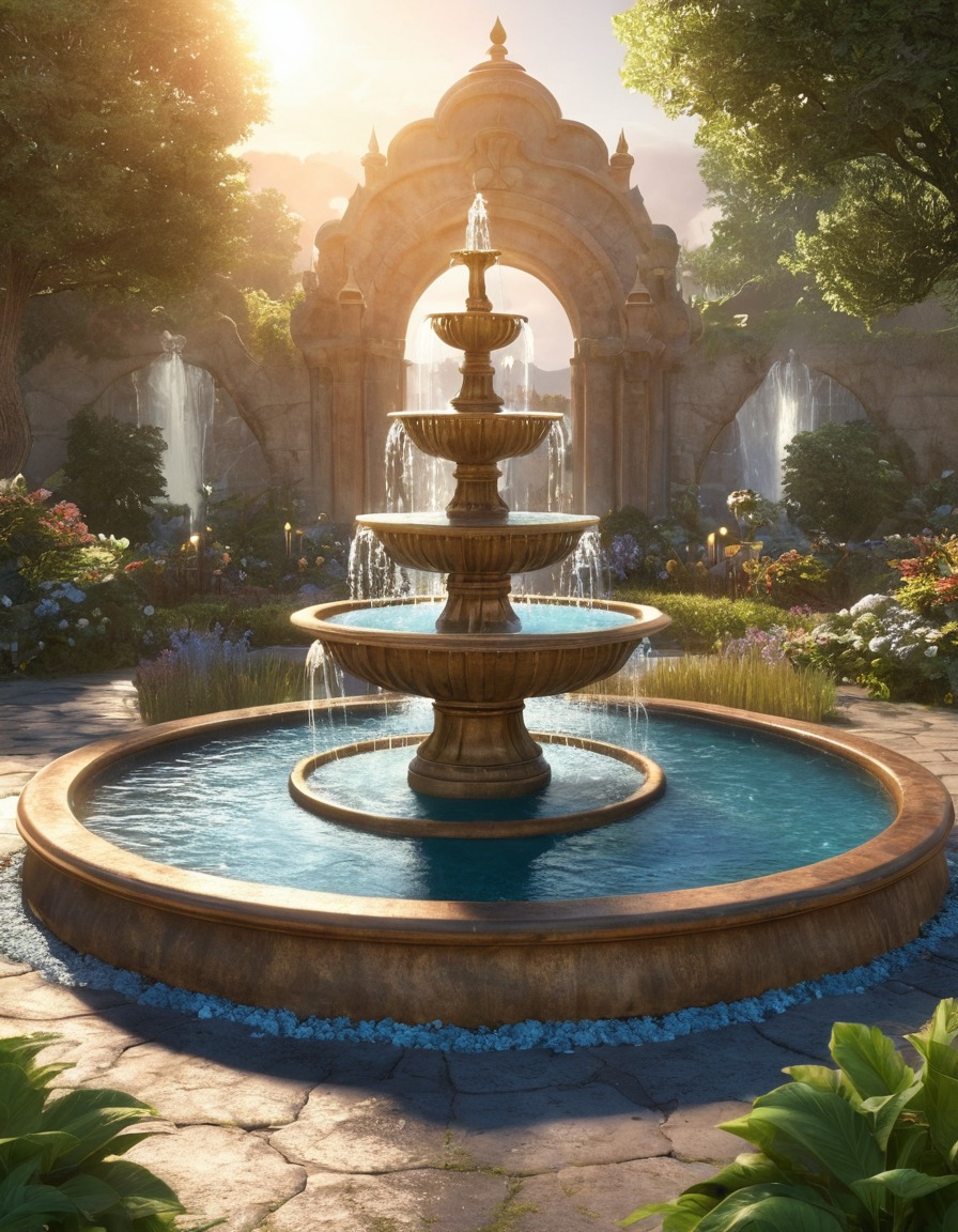 magical fountain, wishing well, wish granting, fantasy, enchanted water, magic, folklore