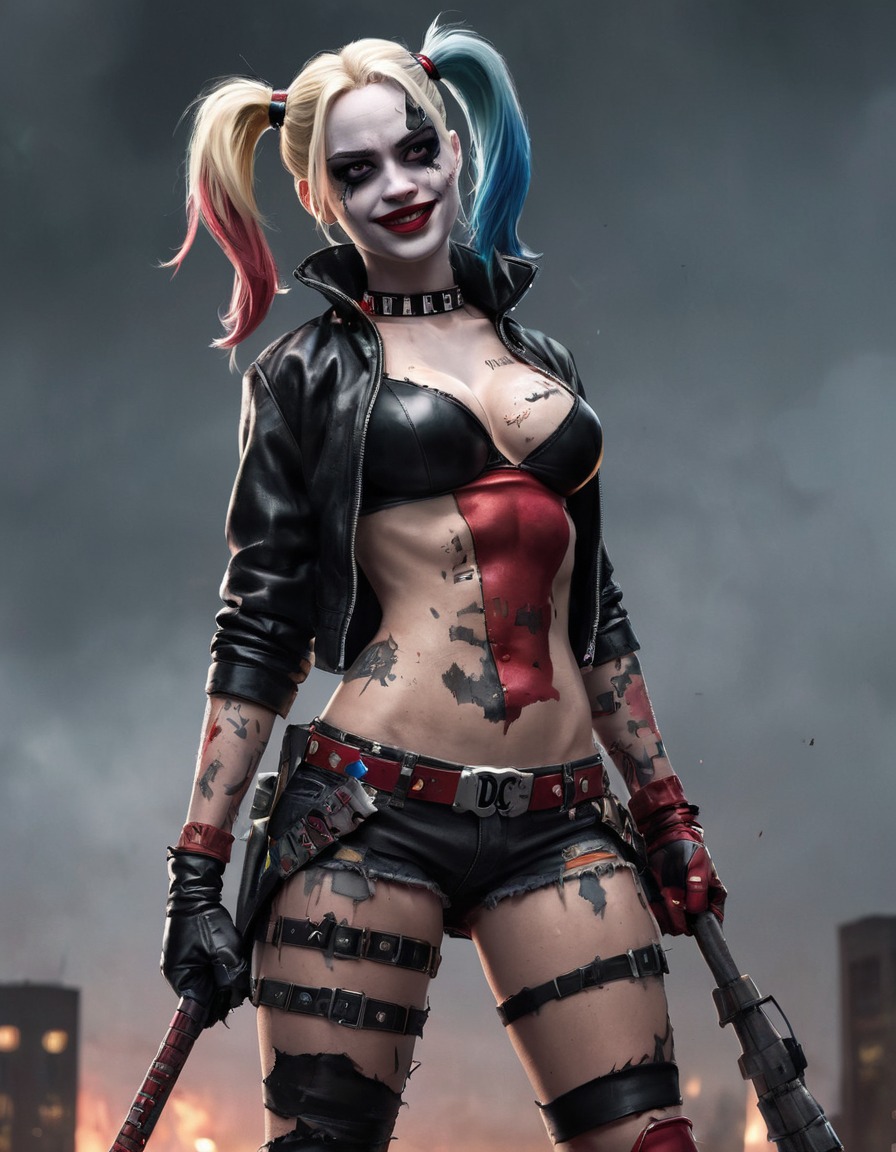 harley quinn, dc comics, superhero, villain, illustration