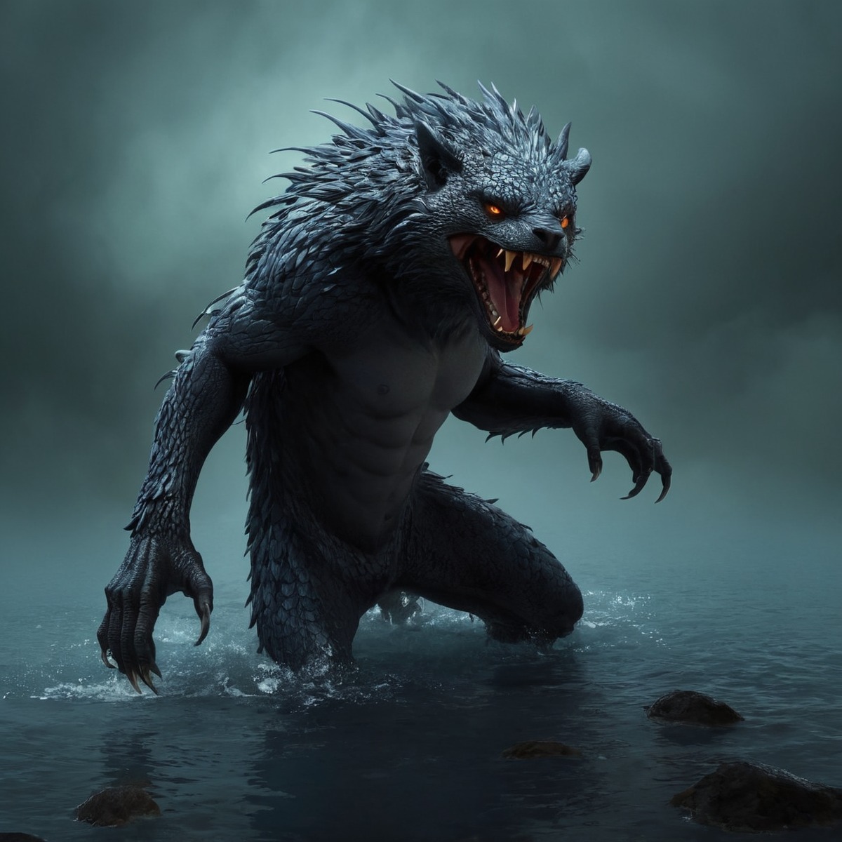 digitalart, horror, monster, animal, creature, werewolf, beast, digitalpainting, conceptart, fanart, characterdesign, fantasyart, creepy, canine, wolves, lakeeerie