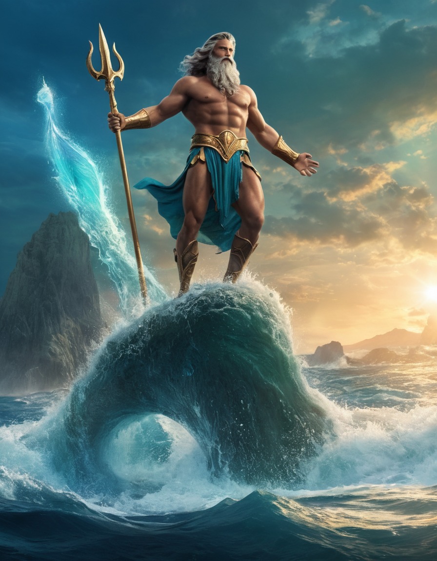 greek mythology, poseidon, god, epic, mythological scene, olympian deity