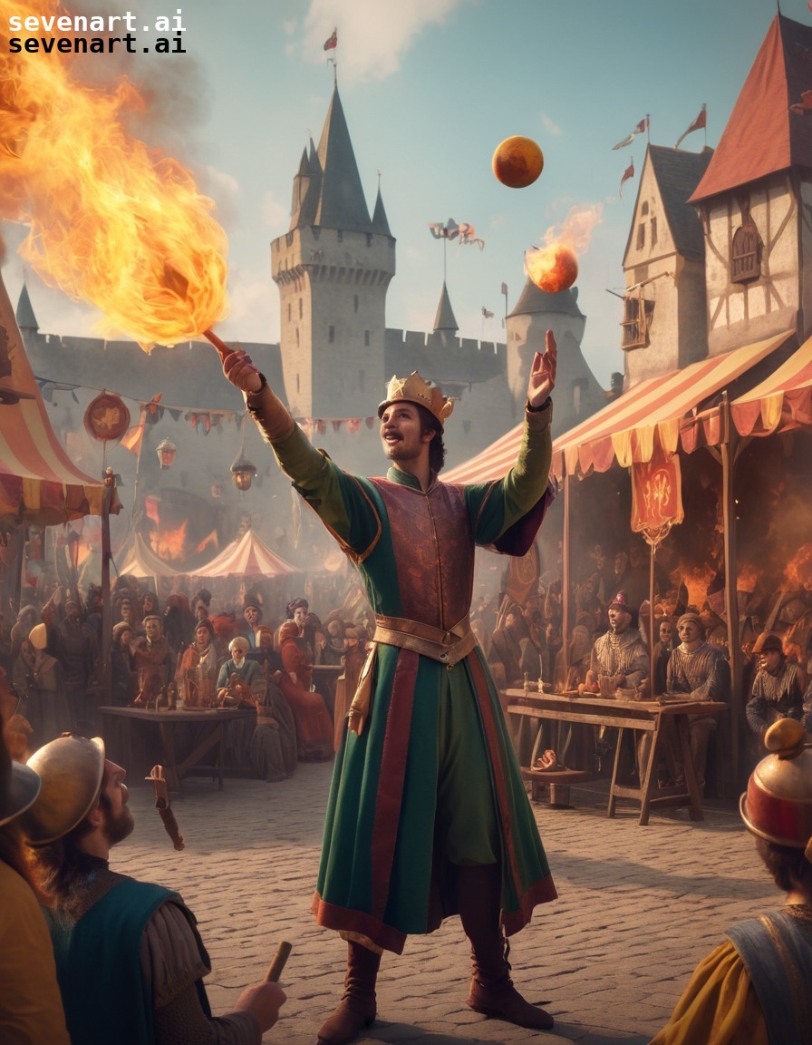 medieval, fair, entertainment, jugglers, fire-eaters, middle ages