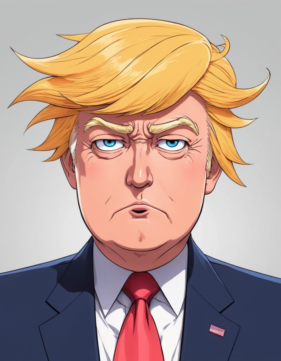 donald trump, anime, caricature, illustration, colorful hair, politics