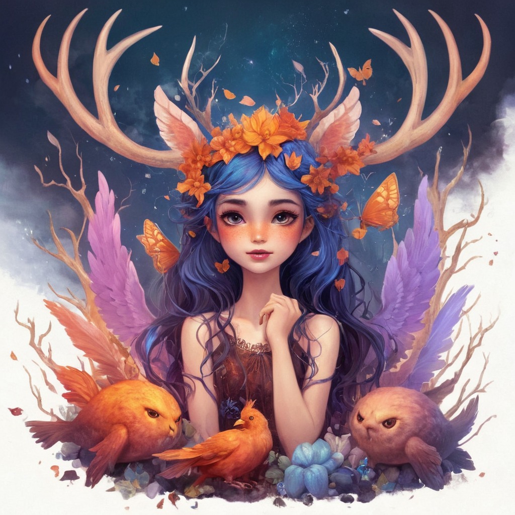 magic, dreamup, portrait, fantasyart, angel, antler, fae, fairy, ai_art