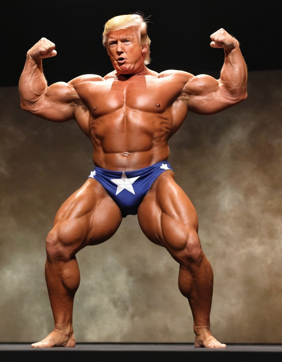 donald trump, bodybuilder, flexing, muscles, stage