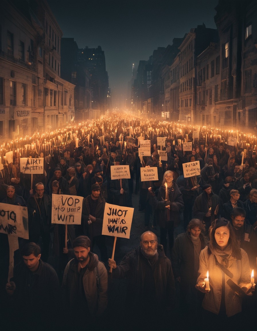 protest, war, activism, candles, signs