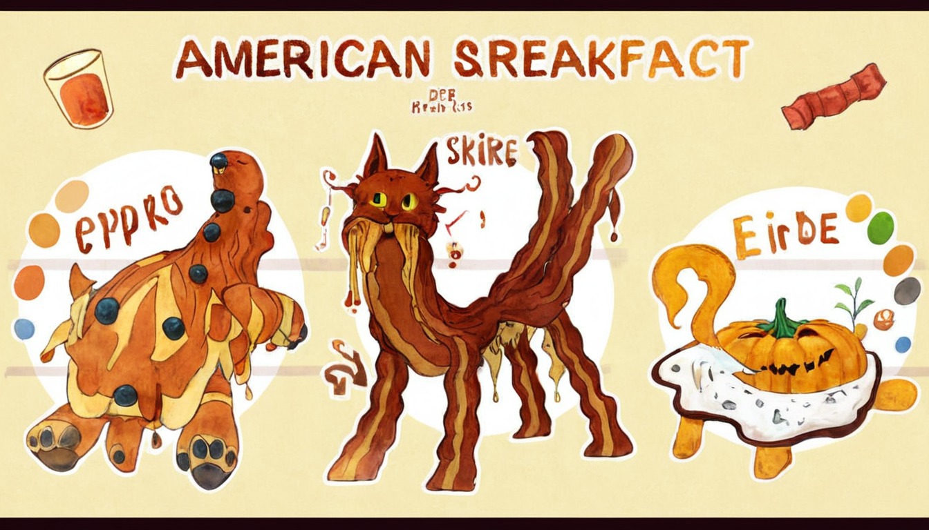 digitalart, characterdesign, monster, adoptable, adopt, bacon, breakfast, canine, creature, egg, feline, food, pancake, americanbreakfast, setprice