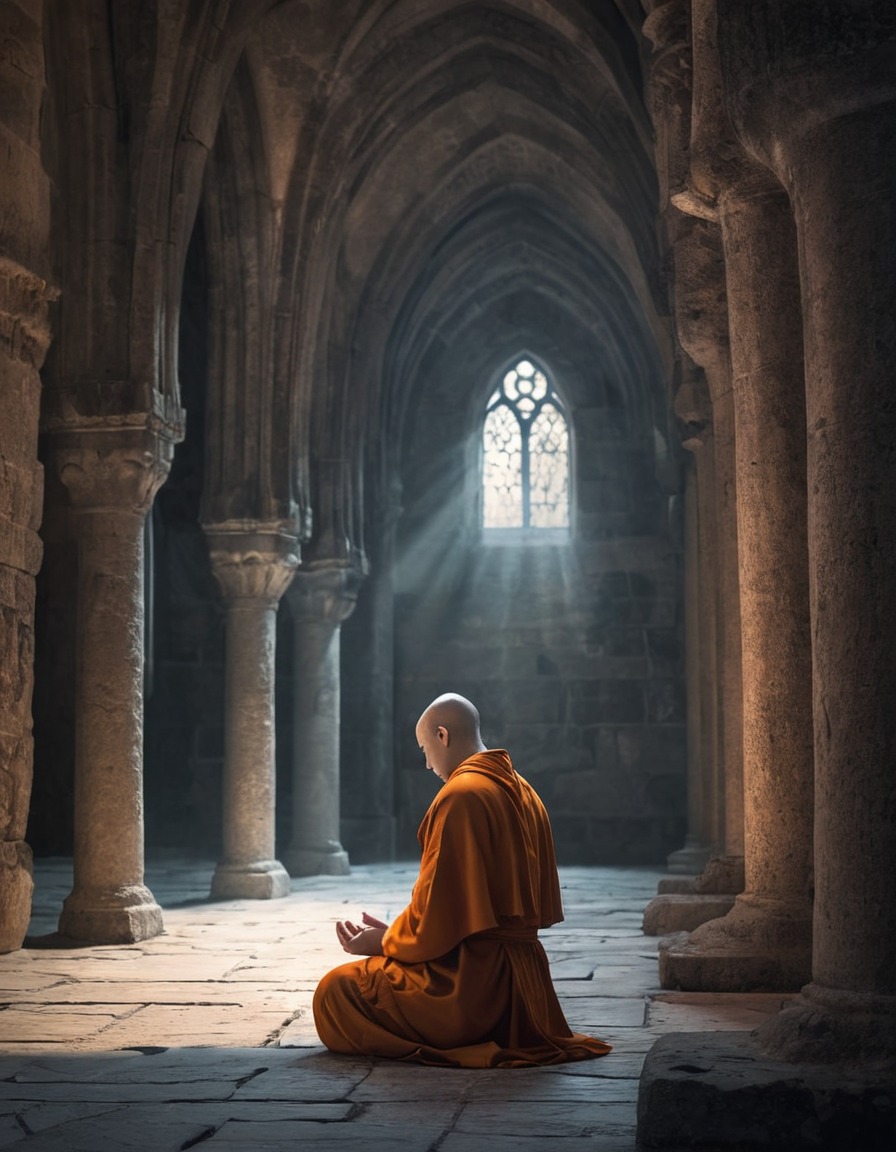 monk, prayer, abbey, religion, contemplation, middle ages