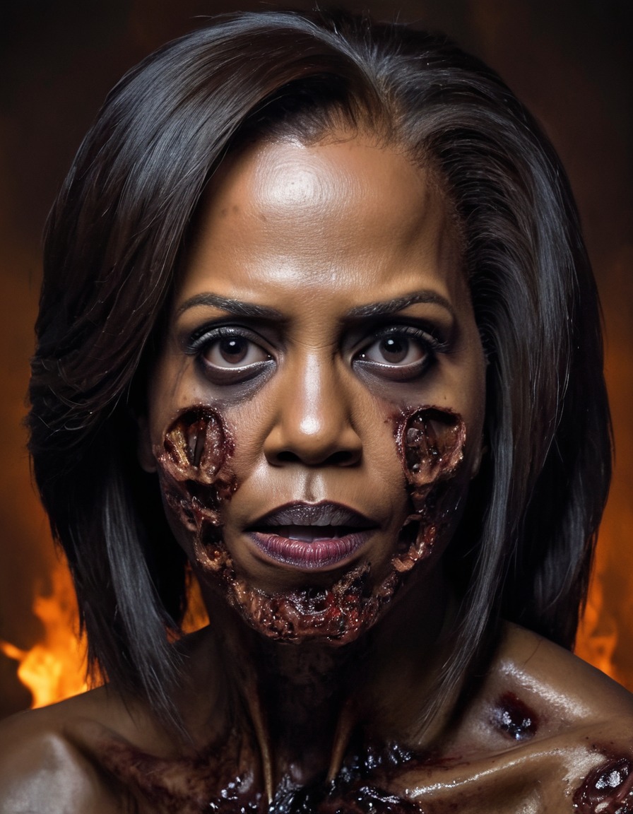 michelle obama, undead, spooky, atmospheric, portrait, zombie, celebrities