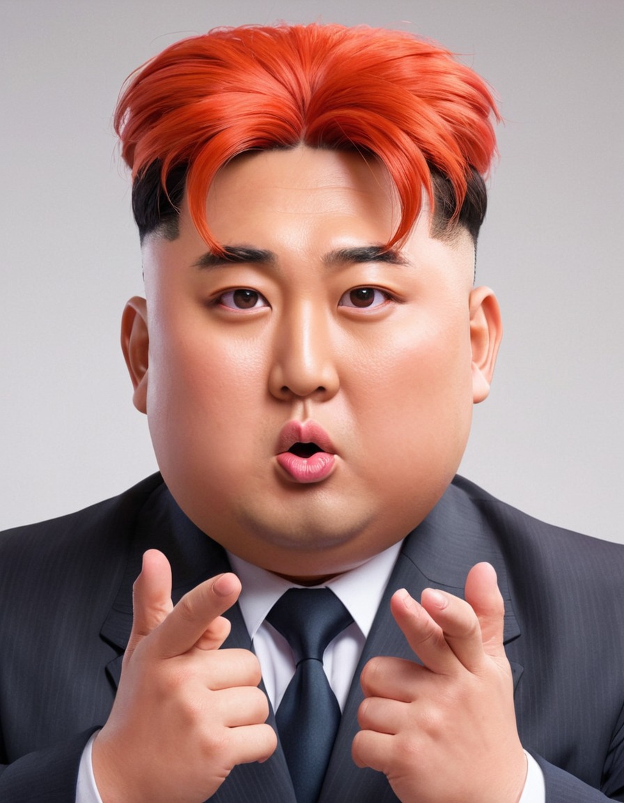 kim jong un, anime, transformation, vibrant colors, oversized eyes, politics