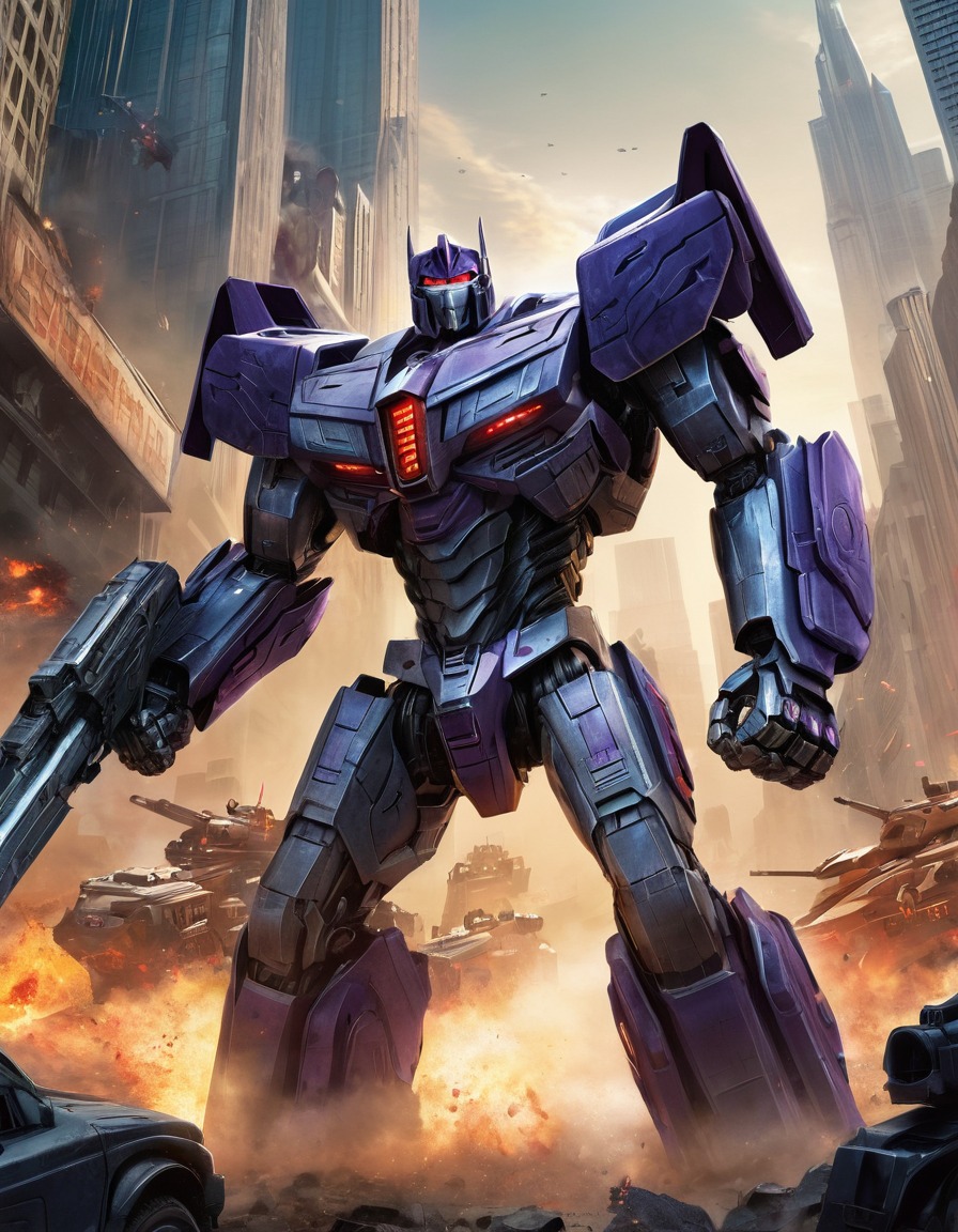 megatron, autobots, transformers, battle, futuristic city, robots, games, movies