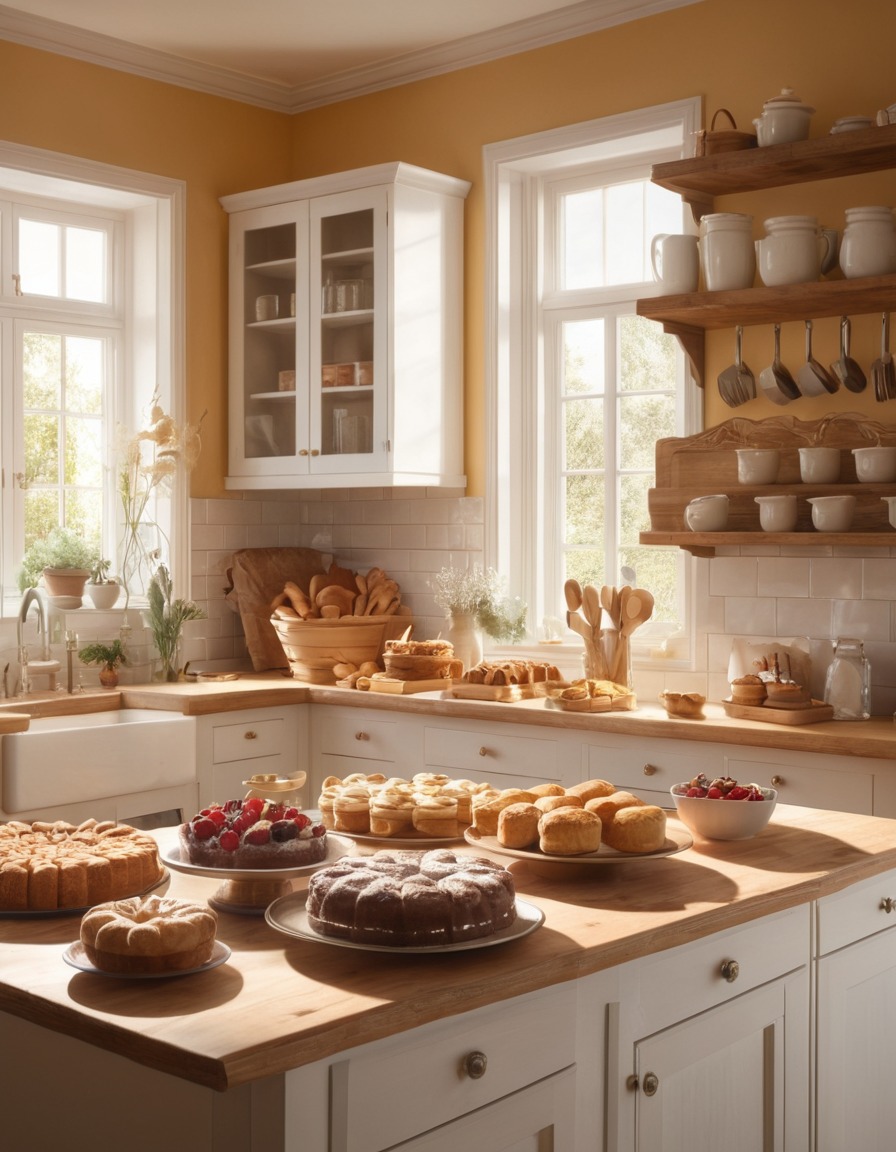 kitchen, freshly baked goods, sunlit, homey, cozy, home, interior