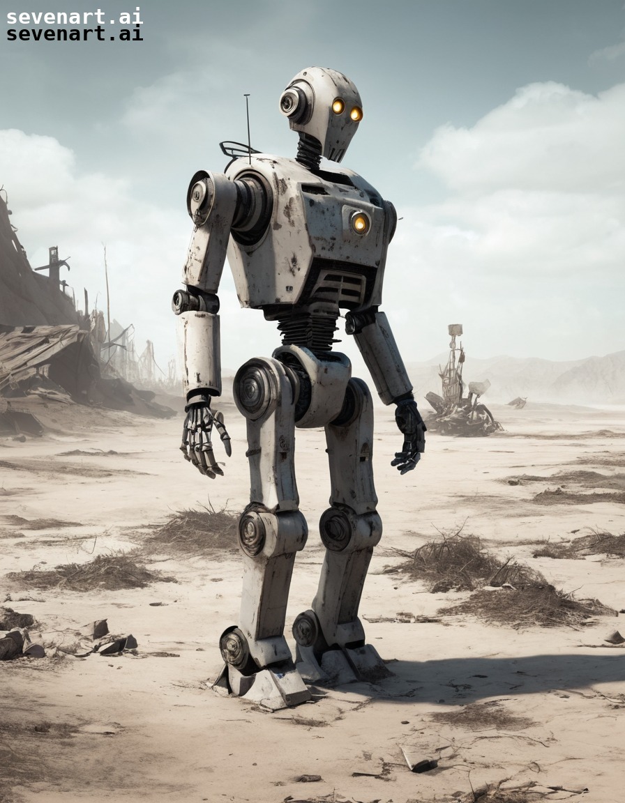 robot, post-apocalyptic, wasteland, searching, survival, robots