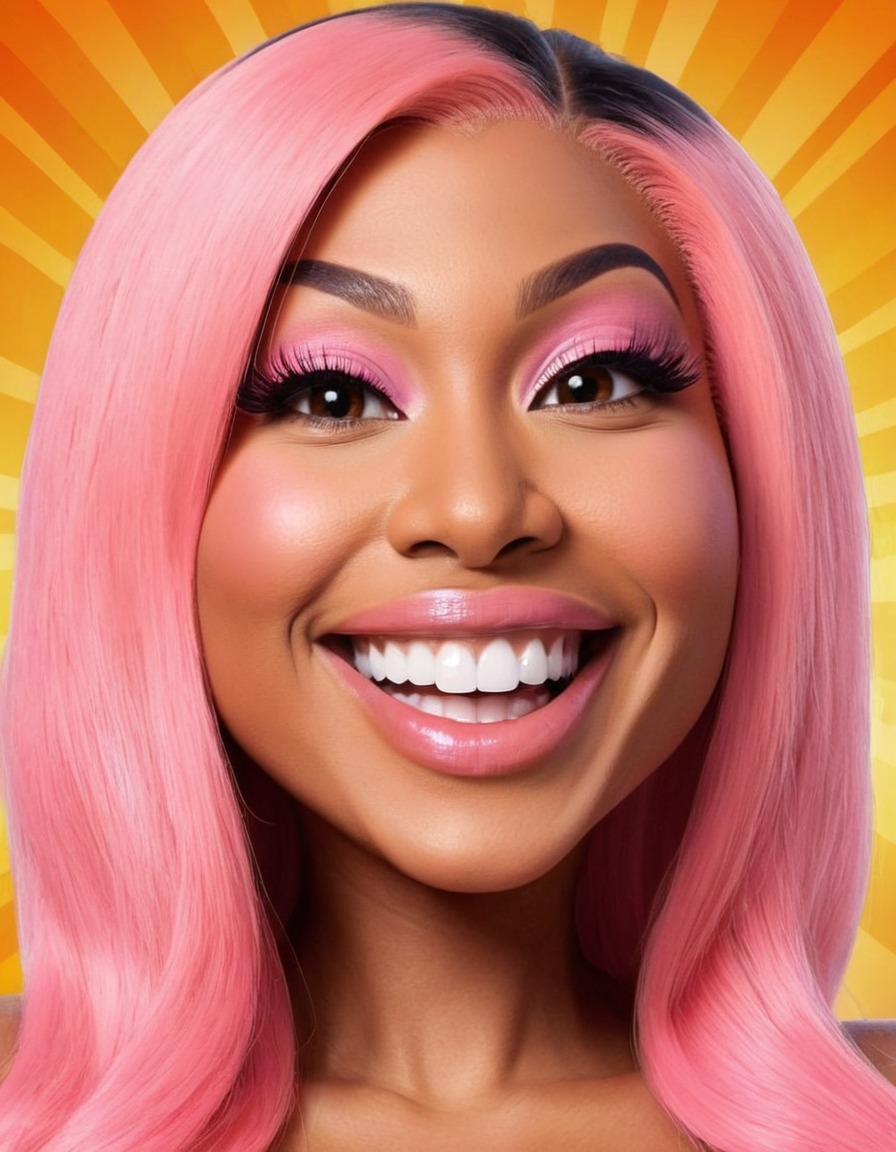 nicki minaj, celebrity, music artist, big head, crazy smile, caricature, pop culture