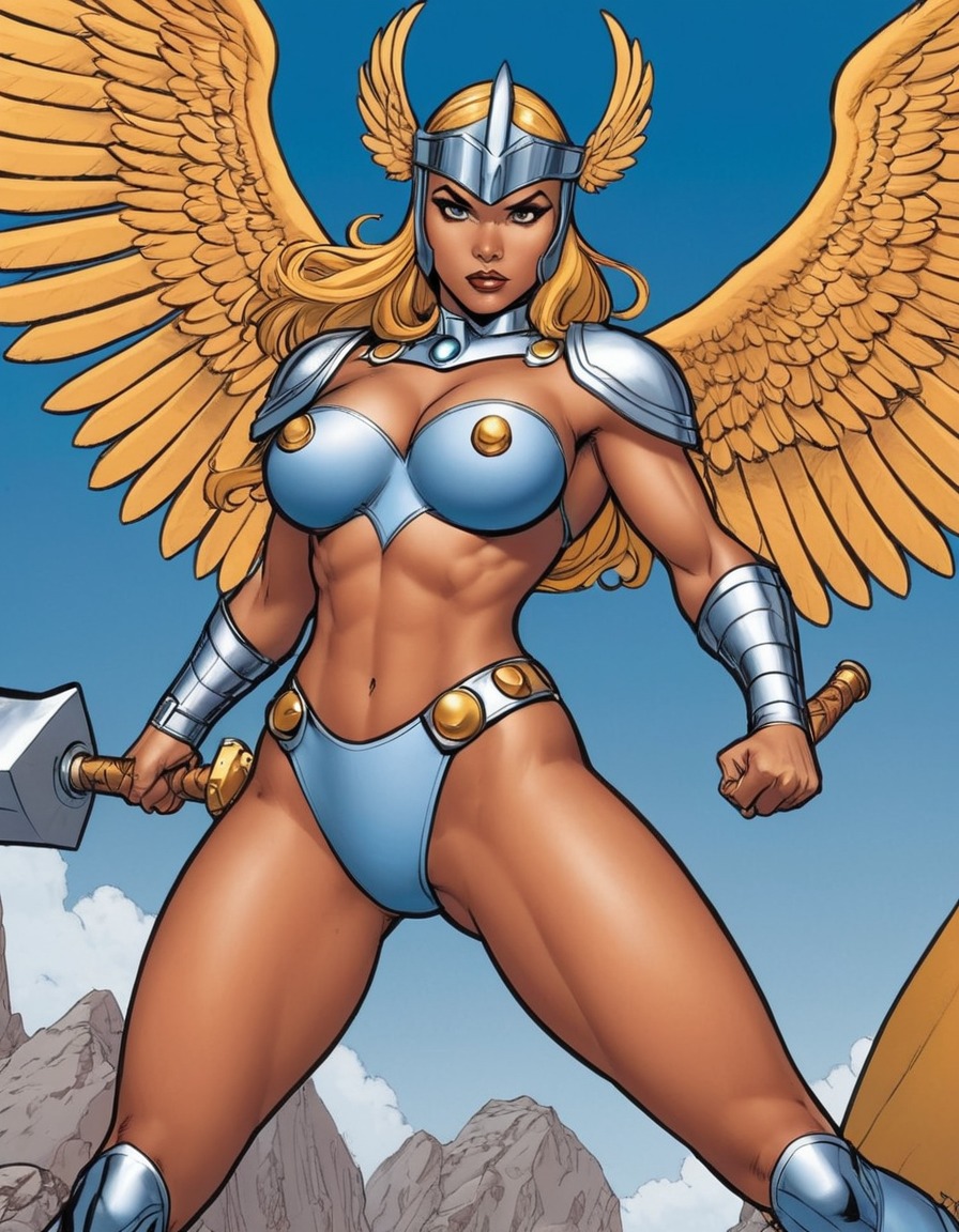 valkyrie, marvel comics, superhero, female, powerful pose, sexy, painted